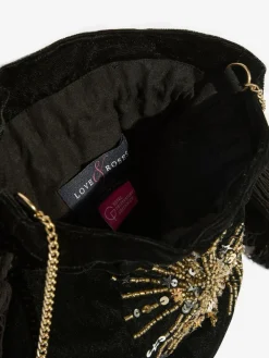 Best Love & Roses Velvet Sequin Embellished Pouch Bag Black