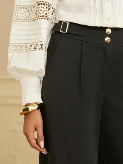New Love & Roses Black Wide Leg Buckle Detail Trousers