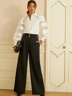 New Love & Roses Black Wide Leg Buckle Detail Trousers
