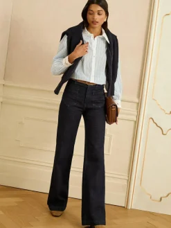 Love & Roses Blue White Stripe Lace Collar Button Through Long Sleeve Shirt^Women Blouses & Shirts