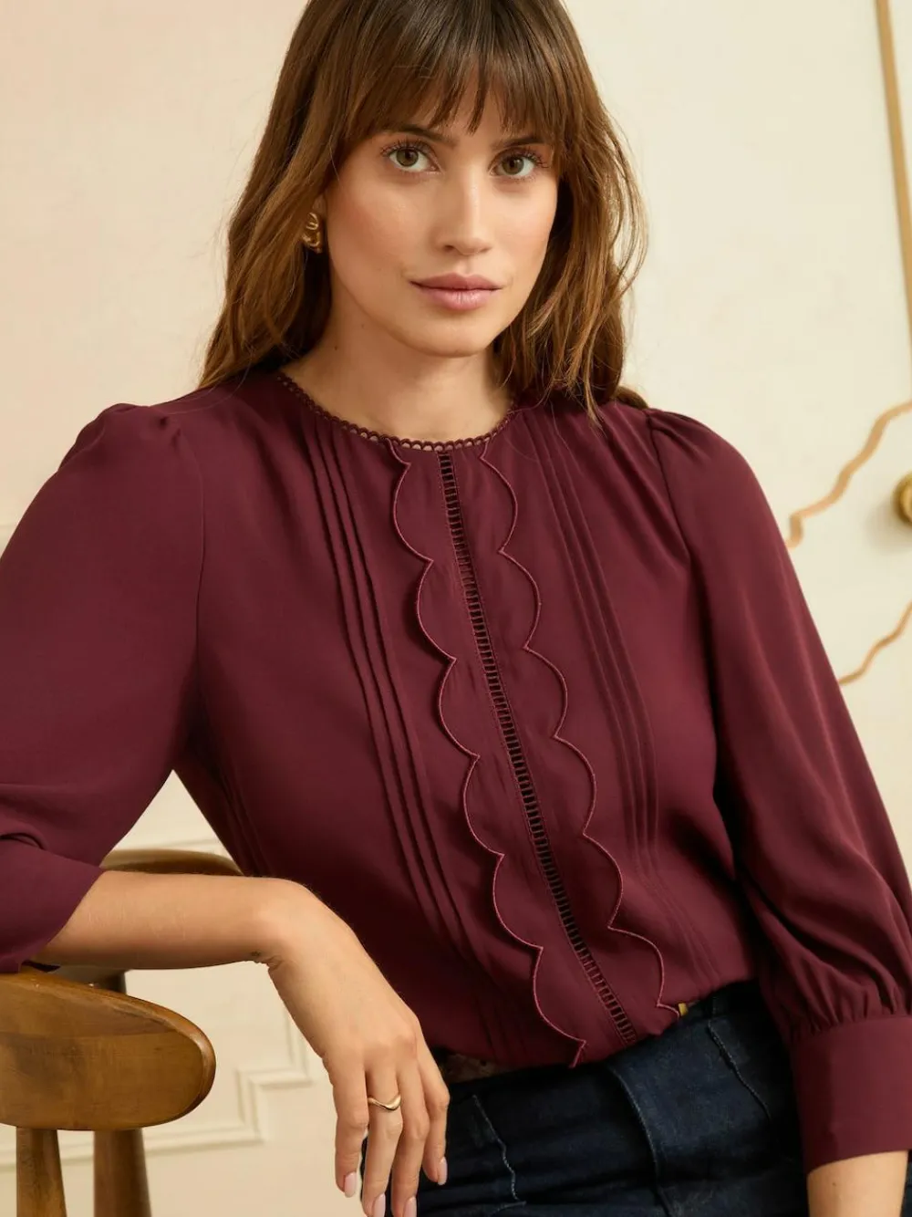 Love & Roses 3/4 Sleeve Scallop Detail Blouse^Women Tops & T-Shirts|Blouses & Shirts