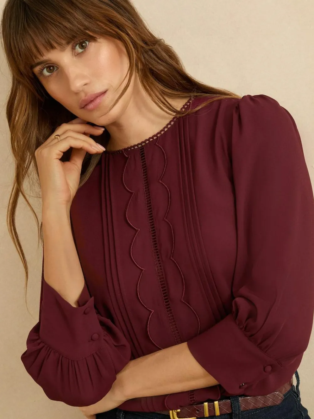 Love & Roses 3/4 Sleeve Scallop Detail Blouse^Women Tops & T-Shirts|Blouses & Shirts