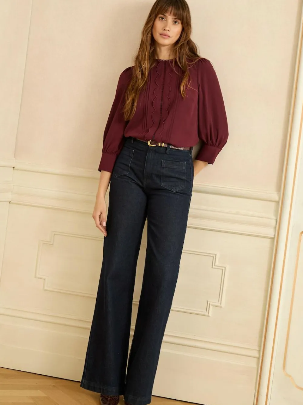 Love & Roses 3/4 Sleeve Scallop Detail Blouse^Women Tops & T-Shirts|Blouses & Shirts