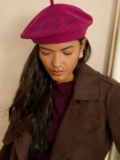 Sale Love & Roses Beret Hat Burgundy Red Embriodered