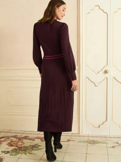 Sale Love & Roses Burgundy Tie Neck Knitted Midi Dress