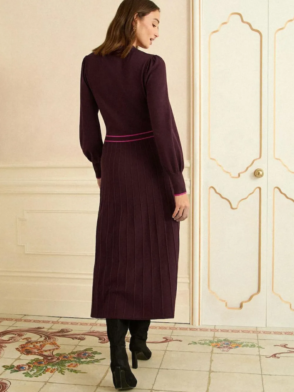 Sale Love & Roses Burgundy Tie Neck Knitted Midi Dress