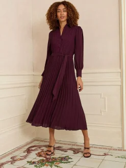 Sale Love & Roses Cherry Red Pleated Detail Midi Dress