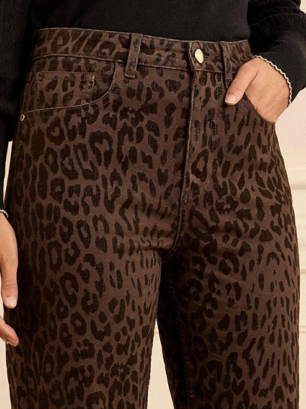 Love & Roses Chocolate Brown Leopard Print Flocked Crop Wide Leg Jeans^Women Jeans|Jeans