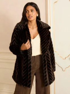 Love & Roses Chocolate Brown Chevron Faux Fur Coat^Women Coats & Jackets|Coats & Jackets