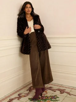 Love & Roses Chocolate Brown Chevron Faux Fur Coat^Women Coats & Jackets|Coats & Jackets
