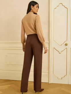 Sale Love & Roses Chocolate Brown Wide Leg Trousers