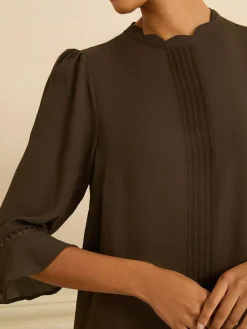 Love & Roses Chocolate Brown 3/4 Flute Sleeve Blouse^Women Tops & T-Shirts|Blouses & Shirts