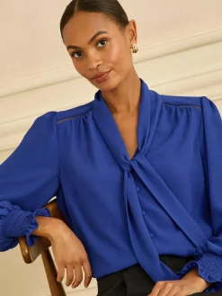 Best Love & Roses Long Sleeve Pussybow Blouse Cobalt Blue