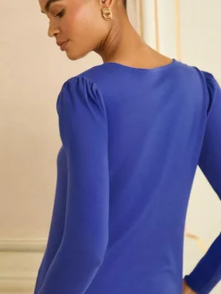 Love & Roses Cobalt Blue Scallop V-Neck Long Sleeve Jersey Top^Women Tops & T-Shirts