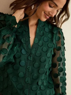 Love & Roses 3D Spot Long Sleeve Blouse Dark Green