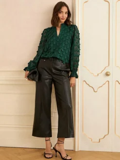 Love & Roses 3D Spot Long Sleeve Blouse Dark Green