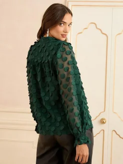Love & Roses 3D Spot Long Sleeve Blouse Dark Green
