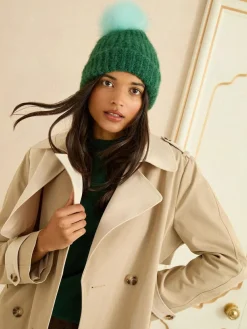 Love & Roses Green and Blue Contrast Cosy Pom Hat^Women Hats|Hats, Gloves & Scarves