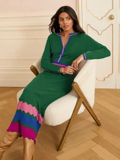 Best Love & Roses Notch Neck Knitted Midi Dress Green