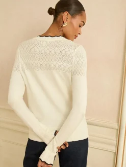 Clearance Love & Roses Ivory and Black Scallop Knitted Cardigan