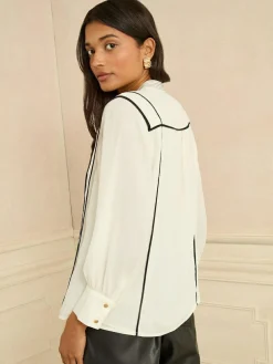 Love & Roses Ivory Contrast 3/4 Sleeve Notch Neck Blouse^Women Tops & T-Shirts|Blouses & Shirts