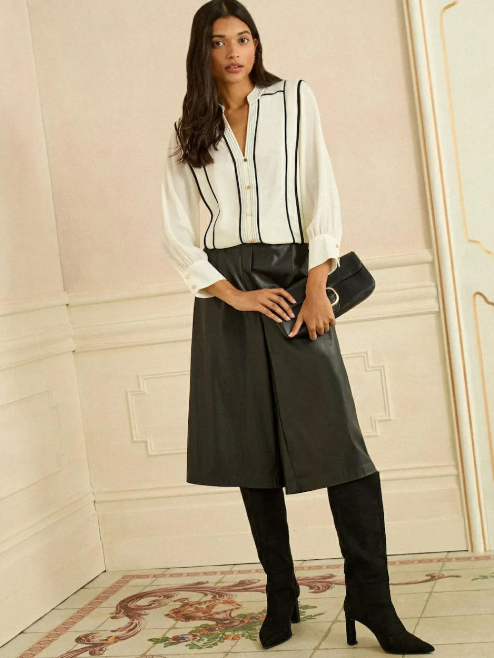 Love & Roses Ivory Contrast 3/4 Sleeve Notch Neck Blouse^Women Tops & T-Shirts|Blouses & Shirts