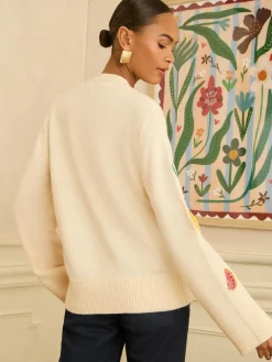 Love & Roses Ivory Embroidered Knitted Cardigan^Women Knitwear|Knitwear