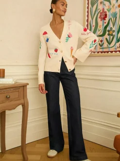 Love & Roses Ivory Embroidered Knitted Cardigan^Women Knitwear|Knitwear