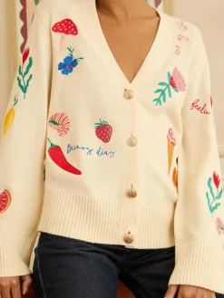 Love & Roses Ivory Embroidered Knitted Cardigan^Women Knitwear|Knitwear