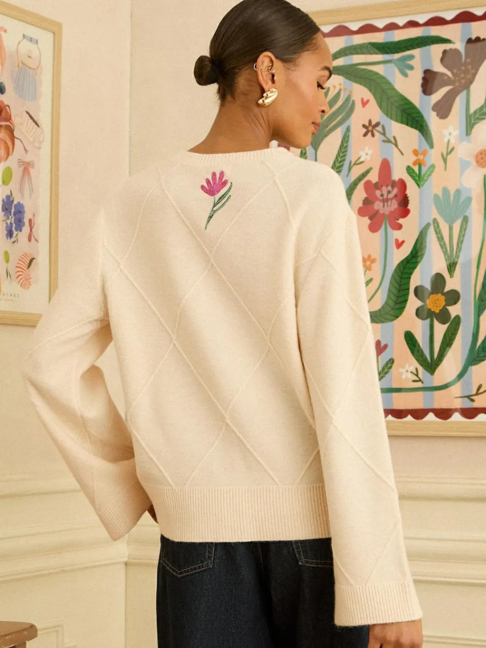 Clearance Love & Roses Embroidered Detail Knitted Jumper Ivory
