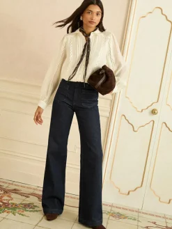 Love & Roses Petite Long Sleeve Button Through Lace Trim Shirt^Women Blouses & Shirts