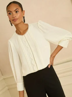 Love & Roses Petite 3/4 Sleeve Scallop Detail Blouse^Women Blouses & Shirts