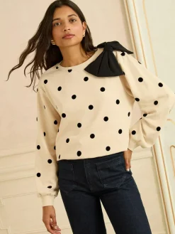 Clearance Love & Roses Bow Shoulder Sweatshirt Ivory Spot