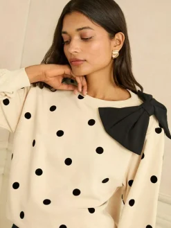 Clearance Love & Roses Bow Shoulder Sweatshirt Ivory Spot