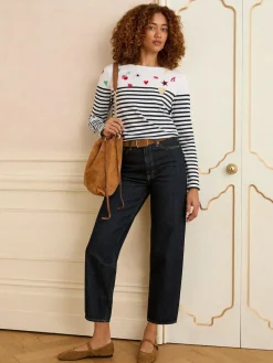 Sale Love & Roses Ivory Stripe Embroidered Top