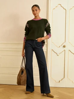 Love & Roses Khaki Green Animal Side Stripe Crew Neck Cosy Jumper^Women Knitwear|Knitwear