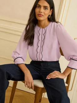 Sale Love & Roses 3/4 Sleeve Scallop Detail Blouse Lilac