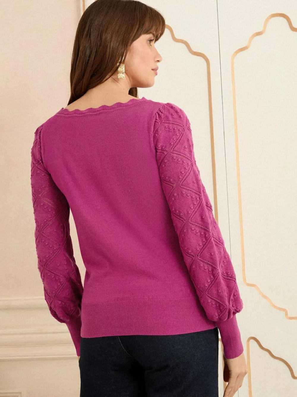 Sale Love & Roses Magenta Pink Bobble Stitch Scallop Knit Jumper