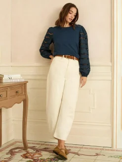 Hot Love & Roses Long Sleeve Top Navy Broderie