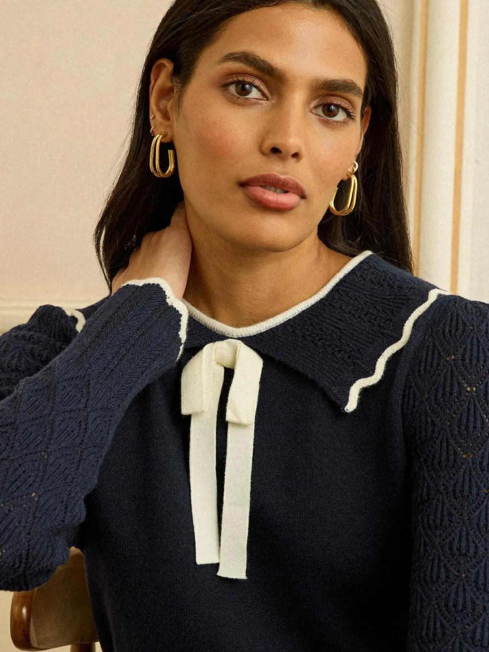 Clearance Love & Roses Knitted Collar Jumper Navy