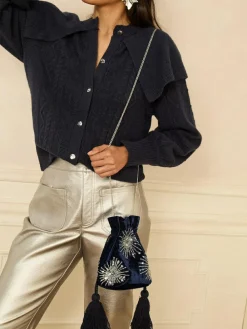 Sale Love & Roses Velvet Sequin Embellished Pouch Bag Navy