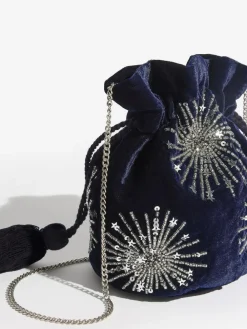 Sale Love & Roses Velvet Sequin Embellished Pouch Bag Navy