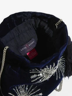 Sale Love & Roses Velvet Sequin Embellished Pouch Bag Navy