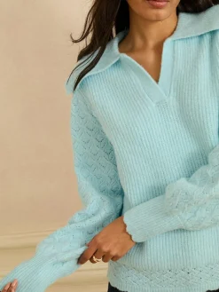 Love & Roses Pale Blue Knitted Collared Jumper^Women Knitwear|Knitwear
