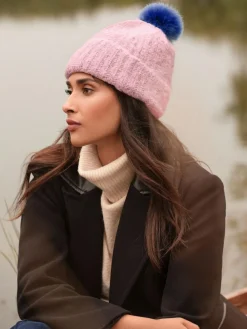 Love & Roses Pink and Blue Constrast Cosy Pom Hat