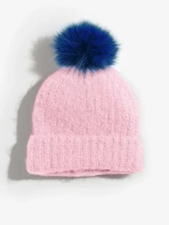 Love & Roses Pink and Blue Constrast Cosy Pom Hat