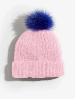 Love & Roses Pink and Blue Constrast Cosy Pom Hat