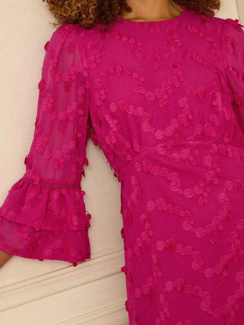 Clearance Love & Roses Flute Sleeve Midi Dress Pink 3D