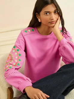 Discount Love & Roses Pink Heart Ric Rac Embroidered Sweat Top