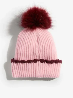 Online Love & Roses Scallop Trim Ribbed Pom Hat and Gloves Set Pink